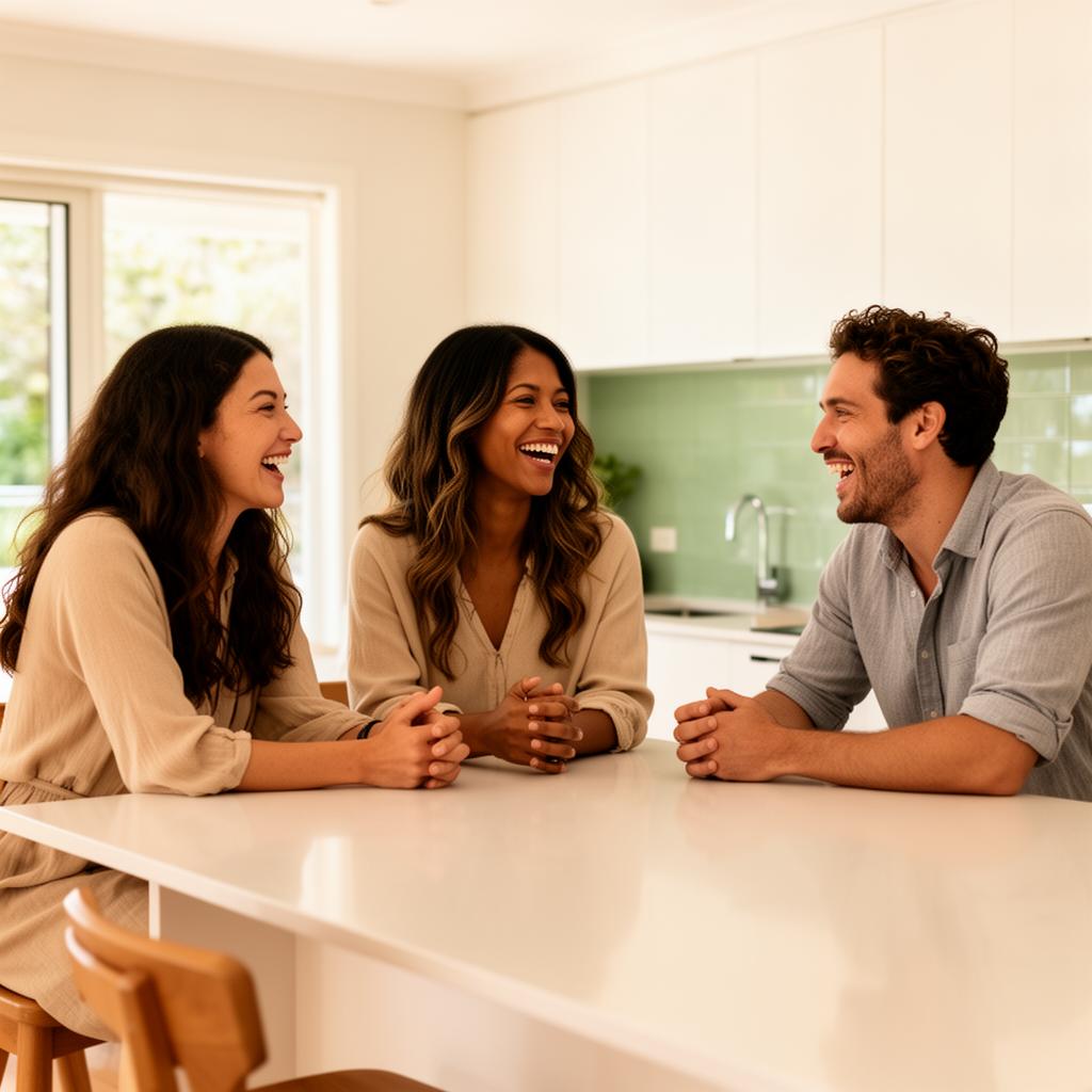 A warm community of friends collaborating in a bright modern space